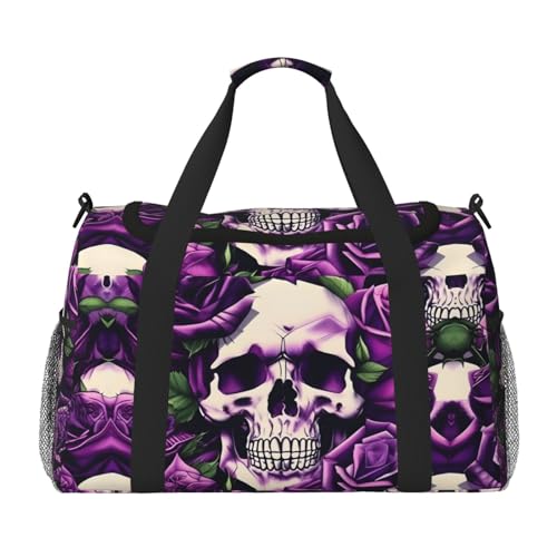 Many Purple Rose Skull Print Weekender Overnight Carry On Bag Gym Luggage Bag Duffel Bag for Travel Women, Schwarz, Einheitsgröße von LXqlSS
