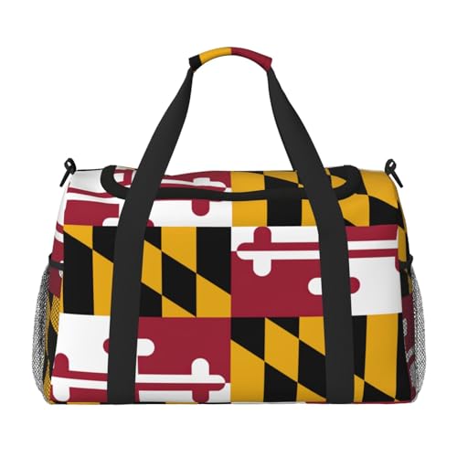 Maryland State Flag Print Weekender Overnight Carry On Bag Gym Luggage Bag Duffel Bag for Travel Women, Schwarz, Einheitsgröße von LXqlSS