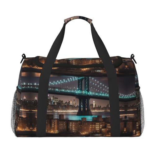 New York Manhattan Bridge Night Print Weekender Overnight Carry On Bag Gym Luggage Bag Duffel Bag for Travel Women, Schwarz, Einheitsgröße von LXqlSS