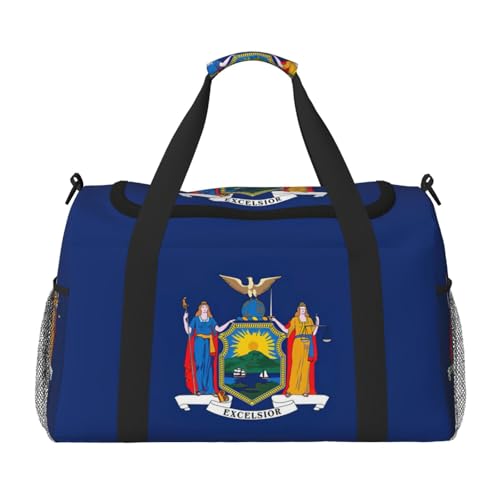 New York State Flag Print Weekender Overnight Carry On Bag Gym Luggage Bag Duffel Bag for Travel Women, Schwarz, Einheitsgröße von LXqlSS