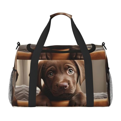 Niedlicher Labrador-Hund 1 Druck Weekender Übernachtung Handgepäcktasche Gym Gepäck Tasche Seesack für Reisen Frauen, Schwarz, Einheitsgröße von LXqlSS