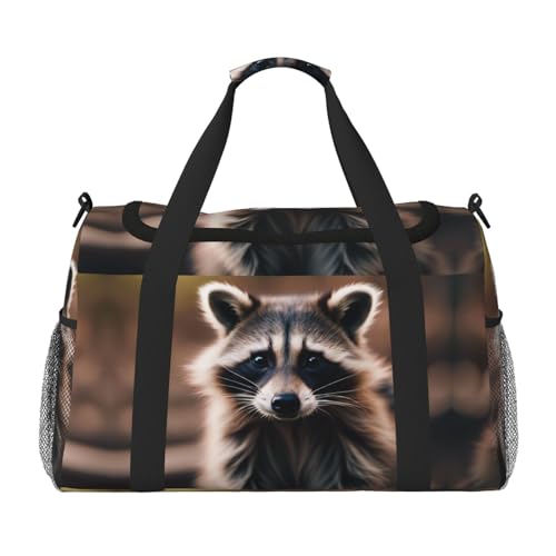 Niedlicher Waschbär (1) Druck Weekender Übernachtung Handgepäcktasche Gym Gepäck Tasche Seesack für Reisen Damen, Schwarz, Einheitsgröße von LXqlSS