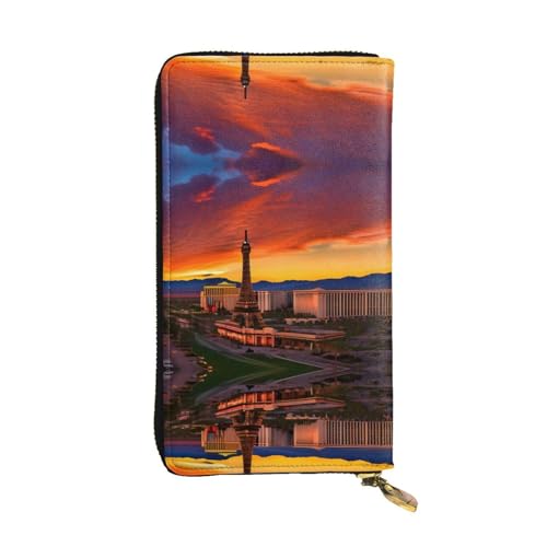 Pigs in Farm Ledergeldbörse für Damen und Herren, große Geldscheine mit 12 Kartenfächern, Brieftasche, Reisepasshülle, Las Vegas Sunset, Einheitsgröße von LXqlSS