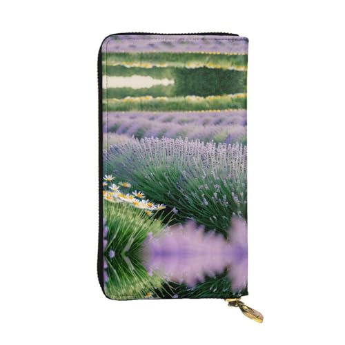Pigs in Farm Ledergeldbörse für Damen und Herren, große Geldscheine mit 12 Kartenfächern, Brieftasche, Reisepasshülle, Lavendel und Gänseblümchen, Einheitsgröße von LXqlSS
