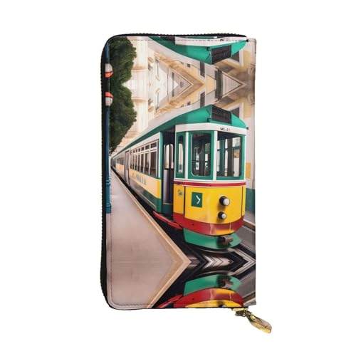 Pigs in Farm Ledergeldbörse für Damen und Herren, große Geldscheine mit 12 Kartenfächern, Brieftasche, Reisepasshülle, Straßenbahnmuster von Lissabon, Einheitsgröße von LXqlSS