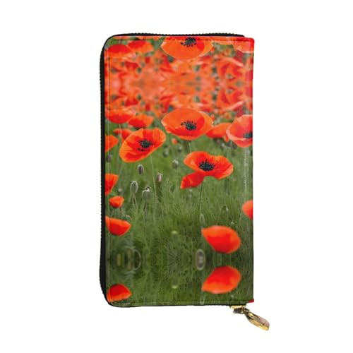 Rainbow Lines Ledergeldbörse für Damen und Herren, große Geldscheine mit 12 Kartenfächern, Brieftasche, Reisepasshülle, Mohnblumen-Blütenblätter, Einheitsgröße von LXqlSS