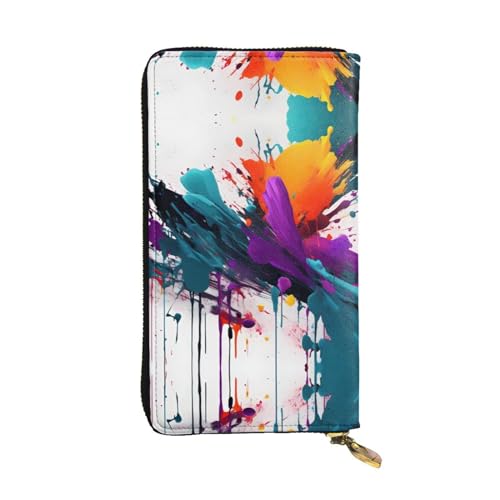 Rainbow Stars Ledergeldbörse für Damen und Herren, große Geldscheine mit 12 Kartenfächern, Brieftasche, Reisepasshülle, Farbspritzer, Einheitsgröße von LXqlSS