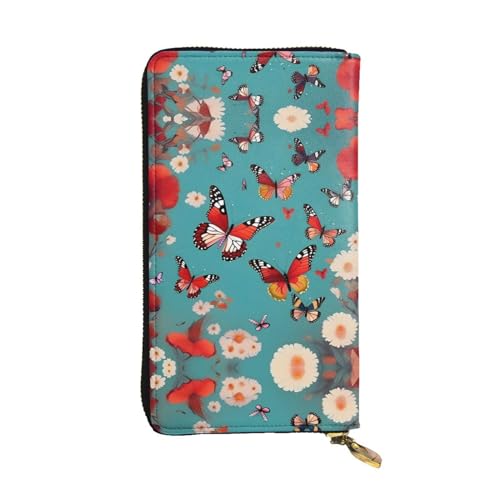 Rainbow Stars Ledergeldbörse für Damen und Herren, große Geldscheine mit 12 Kartenfächern, Brieftasche, Reisepasshülle, Fliegende Schmetterlinge unter Blumen, Einheitsgröße von LXqlSS