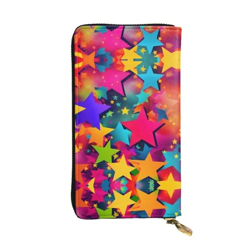 Rainbow Stars Ledergeldbörse für Damen und Herren, große Geldscheine mit 12 Kartenfächern, Brieftasche, Reisepasshülle, Regenbogen-Sterne, Einheitsgröße von LXqlSS