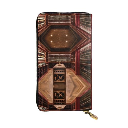 Red Wine Cellar Ledergeldbörse für Damen und Herren, große Geldscheine mit 12 Kartenfächern, Brieftasche, Reisepasshülle, Rotweinkeller, Einheitsgröße von LXqlSS