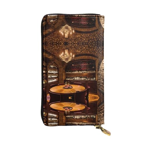 Red Wine Cellar Ledergeldbörse für Damen und Herren, große Geldscheine mit 12 Kartenfächern, Brieftasche, Reisepasshülle, Rotweinkeller Bild, Einheitsgröße von LXqlSS