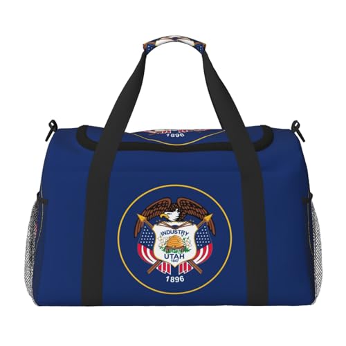 Reisetasche mit Utah-Flaggen-Druck, Turnbeutel für Damen, Puffer-Tragetasche, Wochenendtasche, Übernachtungstasche, Schwarz, Einheitsgröße von LXqlSS