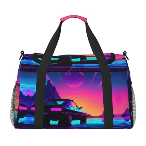Retrowave Bilderdruck Weekender Übernachtung Handgepäcktasche Gym Gepäck Tasche Seesack für Reisen Damen, Schwarz, Einheitsgröße von LXqlSS
