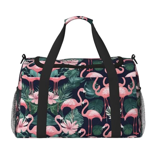 Rosa Flamingo-Print Weekender Übernachtung Handgepäcktasche Gym Gepäck Tasche Seesack für Reisen Damen, Schwarz, Einheitsgröße von LXqlSS