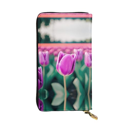 Seestern-Fischernetz-Ledergeldbörsen für Damen und Herren, große Geldscheine mit 12 Kartenfächern, Brieftasche, Reisepasshülle, Lila Tulpen, Einheitsgröße von LXqlSS