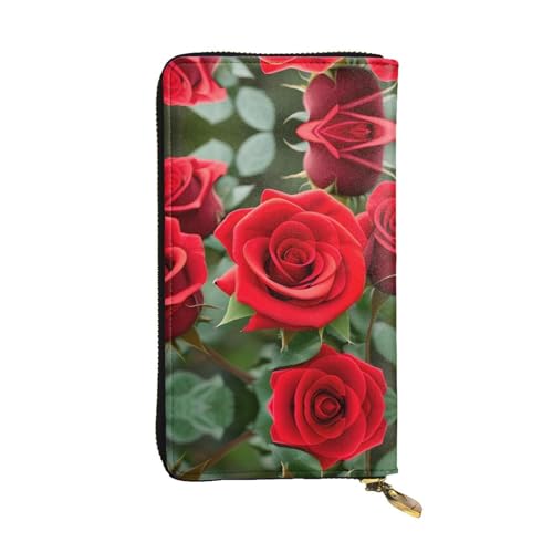 Seestern-Fischernetz-Ledergeldbörsen für Damen und Herren, große Geldscheine mit 12 Kartenfächern, Brieftasche, Reisepasshülle, Rosen Rosen, Einheitsgröße von LXqlSS