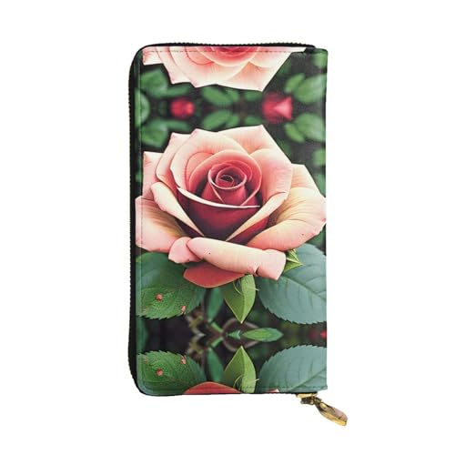 Seestern-Fischernetz-Ledergeldbörsen für Damen und Herren, große Geldscheine mit 12 Kartenfächern, Brieftasche, Reisepasshülle, Rustikale Rosenblüten, Einheitsgröße von LXqlSS