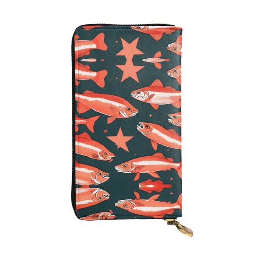 Seestern-Fischernetz-Ledergeldbörsen für Damen und Herren, große Geldscheine mit 12 Kartenfächern, Brieftasche, Reisepasshülle, lachsfarben, Einheitsgröße von LXqlSS
