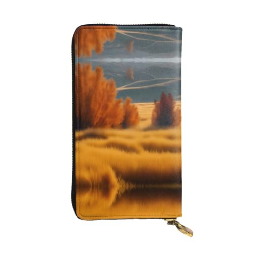 Strandlandschaften Ledergeldbörse für Damen und Herren, große Geldscheine mit 12 Kartenfächern, Brieftasche, Reisepasshülle, Herbstlandschaft mit goldenem Gras, Einheitsgröße von LXqlSS