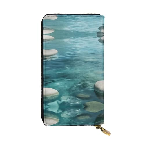 Strandlandschaften Ledergeldbörse für Damen und Herren, große Geldscheine mit 12 Kartenfächern, Brieftasche, Reisepasshülle, Ruhiges Wasser, Einheitsgröße von LXqlSS