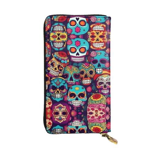 Strandlandschaften Ledergeldbörse für Damen und Herren, große Geldscheine mit 12 Kartenfächern, Brieftasche, Reisepasshülle, Sugar Skulls, Einheitsgröße von LXqlSS