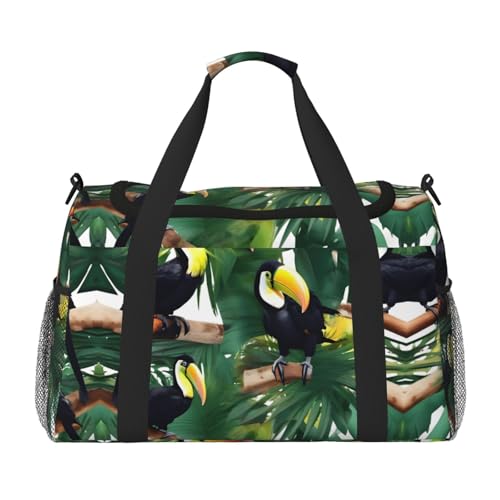 Tukane Papagei Palme Blätter Druck Weekender Übernachtung Handgepäcktasche Gym Gepäck Tasche Seesack für Reisen Damen, Schwarz, Einheitsgröße von LXqlSS