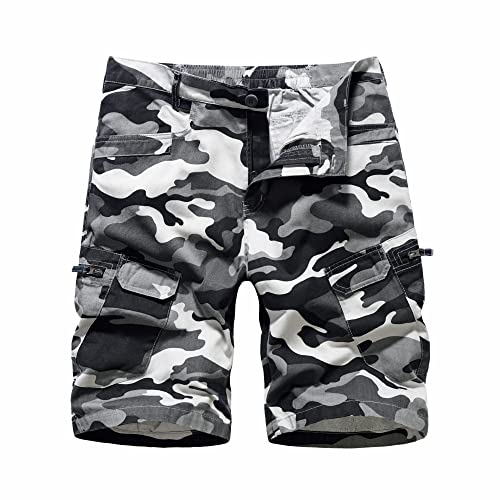 LY4U Camo Shorts Lässige Cargo Kampfshorts aus Baumwolle für Herren mit Mehreren Taschen Grau M von LY4U