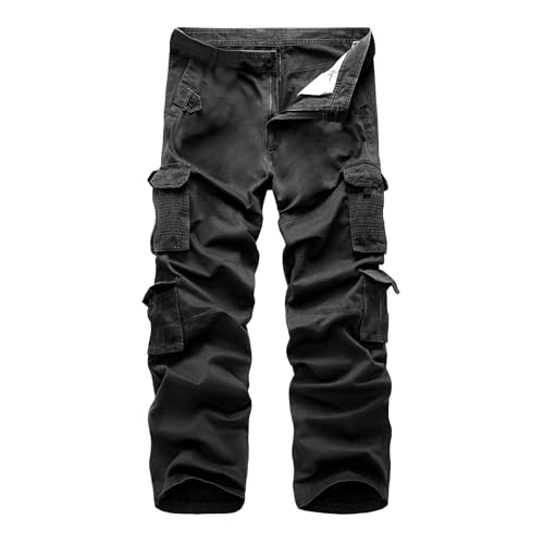 LY4U Cargohose Herren, Kampf Arbeitshose mit 10 Taschen Männer, Casual Baumwolle Wandern Wanderhose, Schwarz XL von LY4U