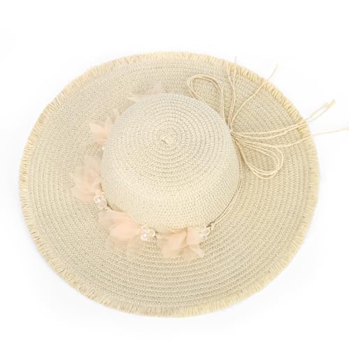 LY4U Damen Schlapp Sonnenhut mit Breiter Krempe UPF 50+ mit Spitzenblume, Faltbarer UV-Schutz Strandhut für Reisen, Sommer Outdoor von LY4U