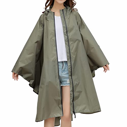 LY4U Damen Wasserdichter Regen Poncho Mantel Herren Wiederverwendbare Leichte Outdoor Regenmäntel Reißverschluss Regenbekleidung Regenjacke mit Kapuze von LY4U