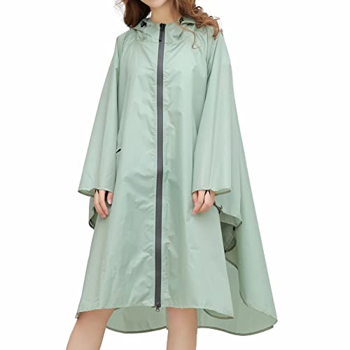 LY4U Damen Wasserdichter Regen Poncho Mantel Herren Wiederverwendbare Leichte Outdoor Regenmäntel Reißverschluss Regenbekleidung Regenjacke mit Kapuze von LY4U