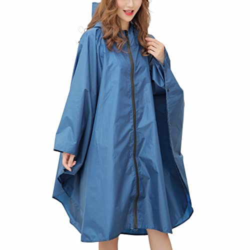 LY4U Damen Wasserdichter Regen Poncho Mantel Herren Wiederverwendbare Leichte Outdoor Regenmäntel Reißverschluss Regenbekleidung Regenjacke mit Kapuze von LY4U