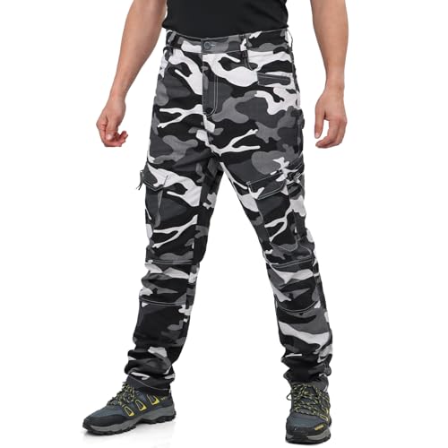 LY4U Herren Cargo Arbeitshose Baumwolle Camouflage Casual Outdoor Hose - Loose Fit Camping Wanderbekleidung mit 10 Taschen von LY4U