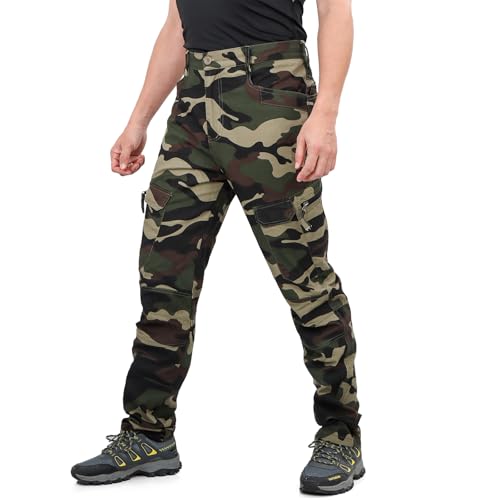 LY4U Herren Cargo Arbeitshose Baumwolle Camouflage Casual Outdoor Hose - Loose Fit Camping Wanderbekleidung mit 10 Taschen von LY4U