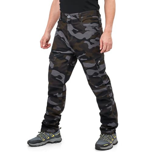LY4U Herren Cargo Arbeitshose Baumwolle Camouflage Casual Outdoor Hose - Loose Fit Camping Wanderbekleidung mit 10 Taschen von LY4U