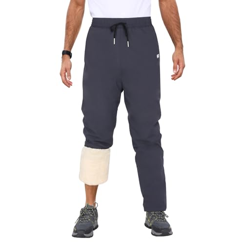 LY4U Herren Fleece Jogginghose Winter Warme Thermohose mit Reißverschlusstaschen, wasserdichte Winddichte Hose mit verstärkter Kniewärme von LY4U
