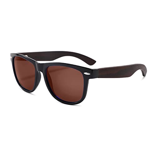 LY4U Herren Polarisierte Sonnenbrille Damen UV-Schutz Klassische Sonnenbrille mit Holzbügeln und Bambusetui zum Wandern, Fahren, Radfahren, Reisen Braun von LY4U