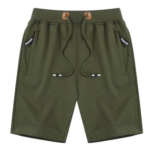 LY4U Herren Sommer Freizeit Shorts mit Kordelzug elastischer Taille Reißverschlusstaschen Armeegrün XXL von LY4U