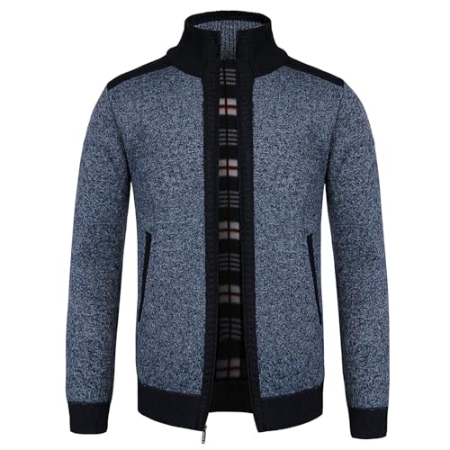 LY4U Herren Strickjacke Durchgehender Frontreißverschluss mit 2 Seitentaschen, Stehkragen Warme Fleece gefütterte Wintermantelpullover von LY4U