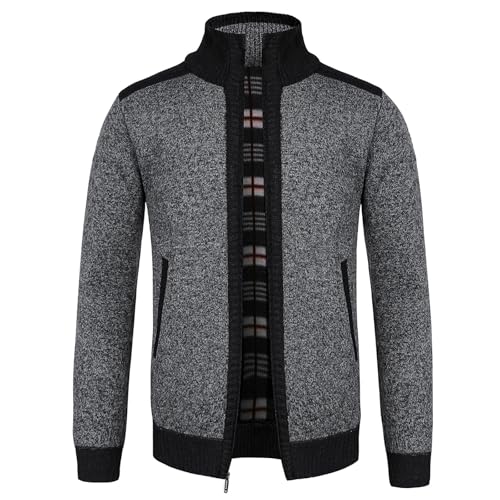 LY4U Herren Strickjacke Durchgehender Frontreißverschluss mit 2 Seitentaschen, Stehkragen Warme Fleece gefütterte Wintermantelpullover von LY4U