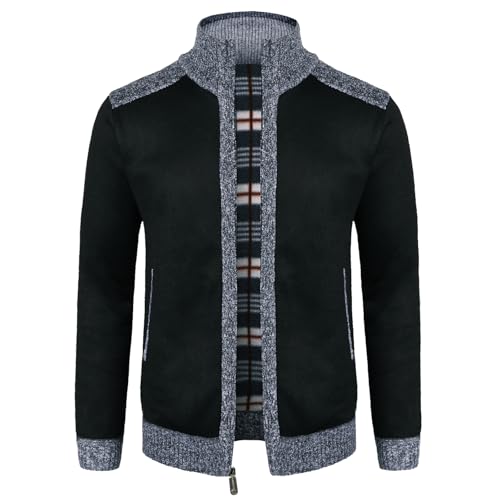 LY4U Herren Strickjacke Durchgehender Frontreißverschluss mit 2 Seitentaschen, Stehkragen Warme Fleece gefütterte Wintermantelpullover von LY4U