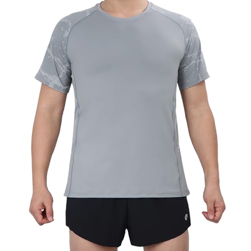 LY4U Herren UPF 50+ Rash Guard Kurzarm-Schwimmshirt, Schnell Trocknend Surfen Pool Workout Strand Laufen Sport Top von LY4U