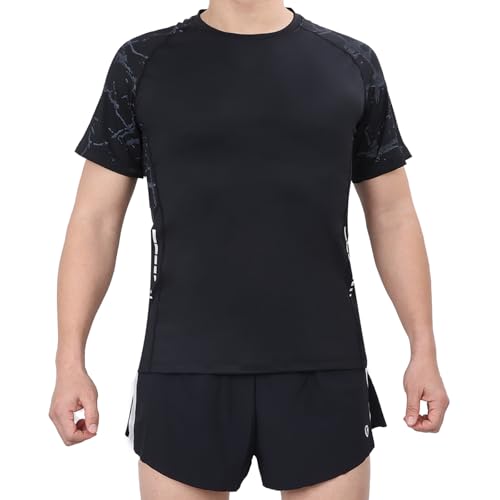 LY4U Herren UPF 50+ Rash Guard Kurzarm-Schwimmshirt, Schnell Trocknend Surfen Pool Workout Strand Laufen Sport Top von LY4U