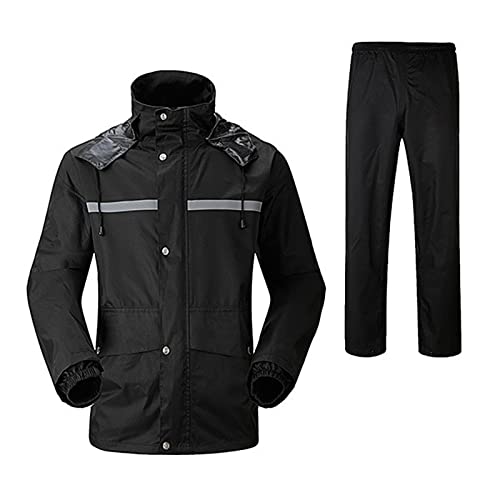 LY4U Wasserdichter Herren-Regenanzug Arbeitskleidung mit Kapuze Fahrradjacke und Hosen-Regenanzug mit sicherem reflektierendem Streifen Schwarz M von LY4U