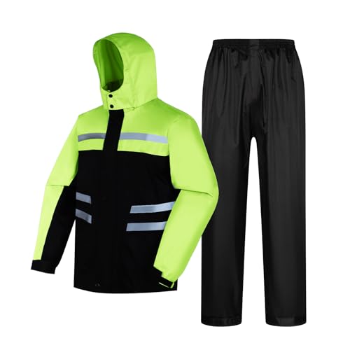 LY4U Wasserdichter Regenanzug, Leichte Regenjacke und Hose mit Kapuze, Regenmantel Unisex Regenjacke im Freien, Anti Sturm Regenbekleidung mit Kapuze von LY4U