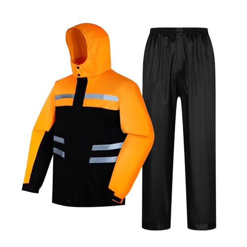 LY4U Wasserdichter Regenanzug, Leichte Regenjacke und Hose mit Kapuze, Regenmantel Unisex Regenjacke im Freien, Anti Sturm Regenbekleidung mit Kapuze von LY4U