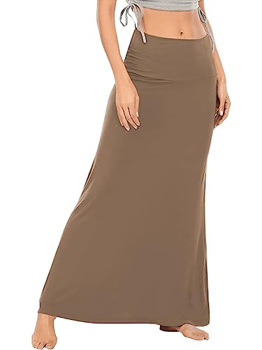 LYANER Damen Casual High Waist Solid Flare Long Maxi Rock, Khaki, Mittel von LYANER