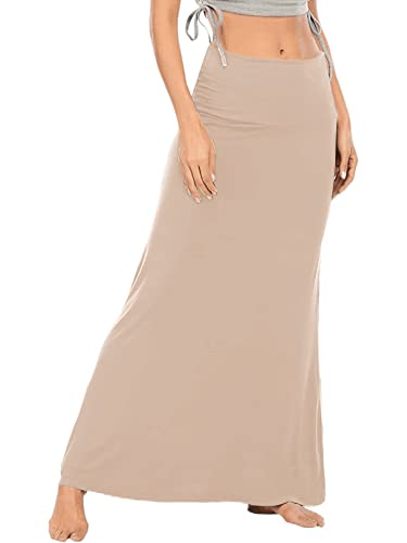 LYANER Damen Casual Hohe Taille Solid Flare Langer Maxirock, Beige, Mittel von LYANER