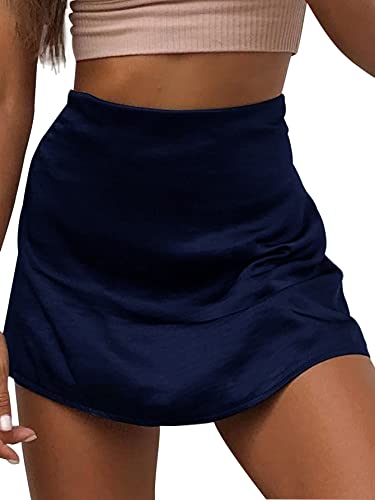 LYANER lässiger Minirock für Damen, Blumenmuster, Satin, Seide, hohe Taille, Reißverschluss, kurzer Rock, Solid Navy, Groß LYANER lässiger Minirock für Damen, Blumenmuster, Satin, Seide, hohe Taille, Reißverschluss, kurzer Rock, Solid Navy, Groß von LYANER