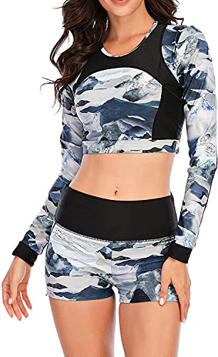 LYDHDY Damen Badeanzüge Rash Guard für Damen High Waist Backless Camouflage Badeanzug UV-Schutz (Color : Grey, Size : M-Medium) von LYDHDY